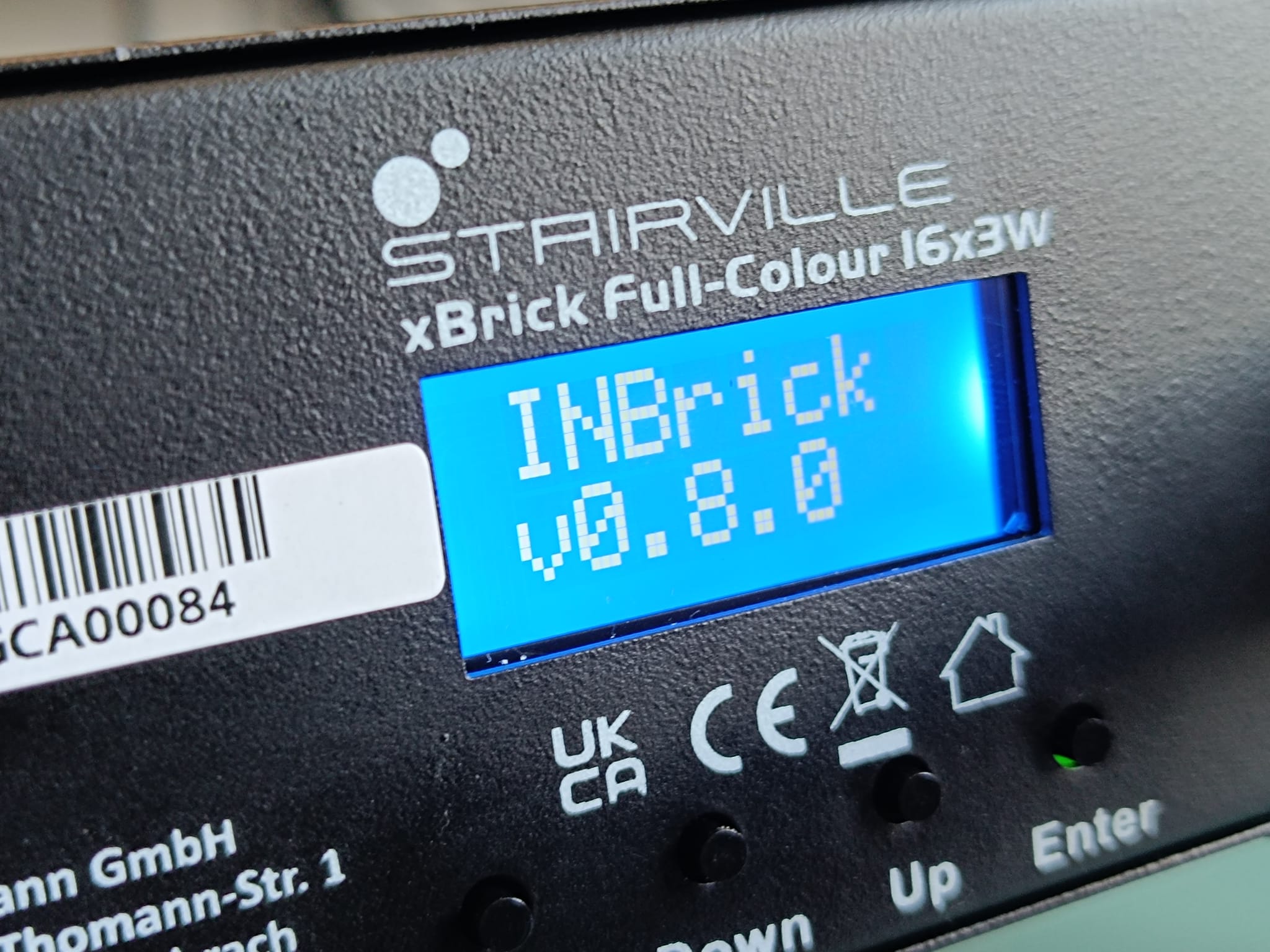 INBrick-Startbildschirm auf einem Stairville xBrick