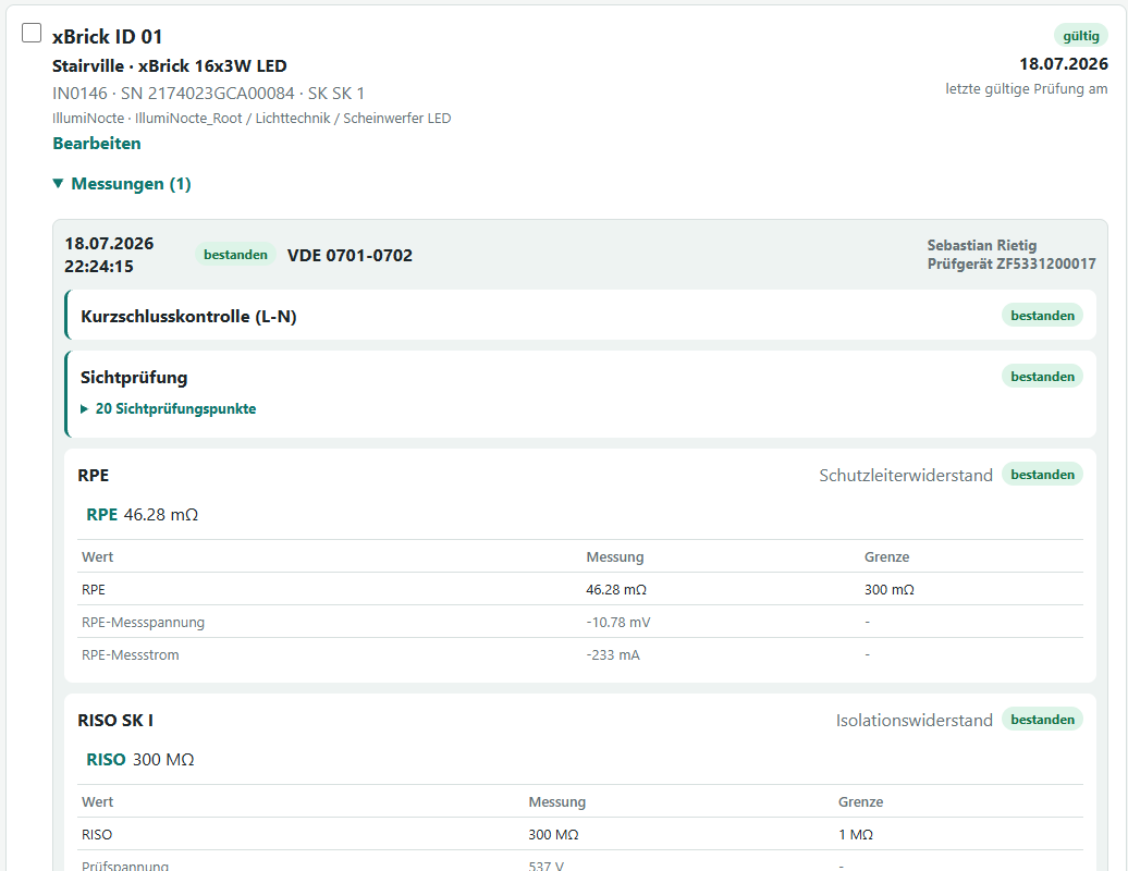 Bearbeitung der Gerätedetails in SECUdb